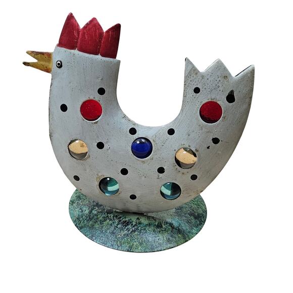 Lighted Jeweled Hen Candle Shines Through the Clear colored glass stones - Picture 2 of 7